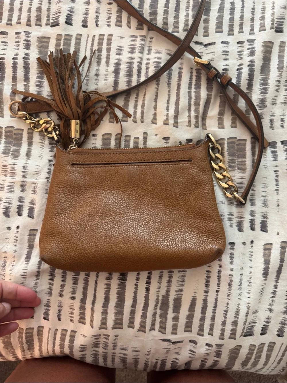 Michael Kors Brown Pebbled Leather Crossbody with Tassel Detail